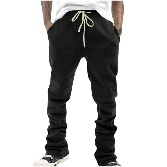 Wyobmus Men's Flared Sweatpants Loose Fit Y2K Drawstring Sport Pants Solid Color Casual Bell Bottom Jogger Pants B-Black