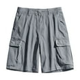 thumbnail image 1 of Wyobmus Men's Flax Casual Cargo Shorts Cotton Drawstring Stretch Summer Beach Shorts Lightweight Summer Outdoor Fishing Short With Multi Pockets B-Gray, 1 of 9