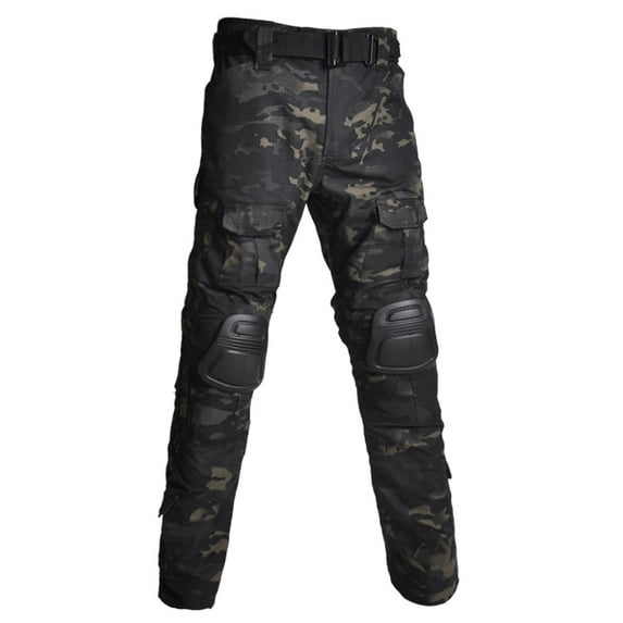Wyobmus Men's Flex Ripstop Tactical Pants Quick Dry Stretch Camouflage Cargo Pants Workout Kneepad Tactical Pants H-Black