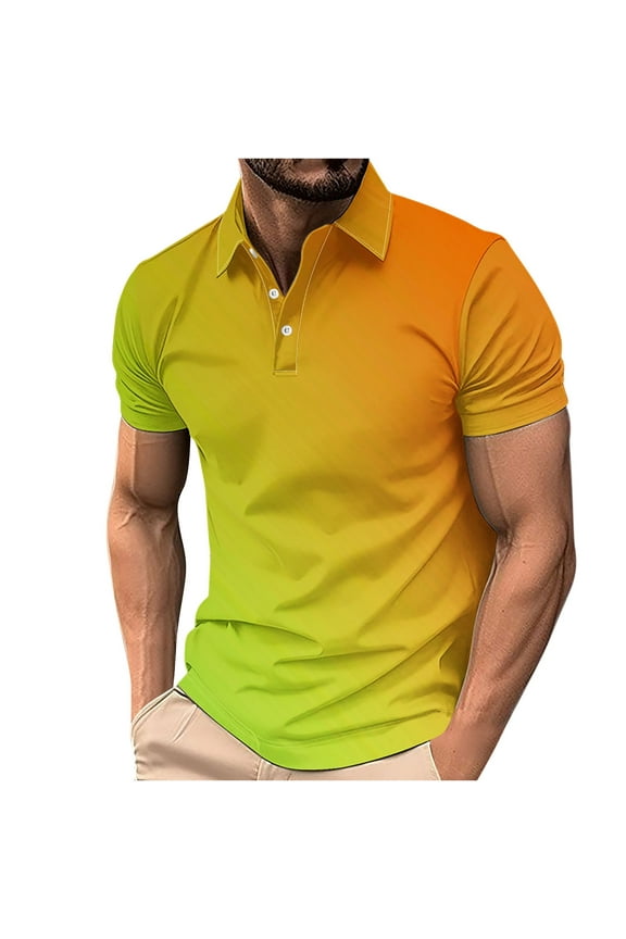 Men's Gradient Shirts Short Sleeve Casual Moisture Wicking Collared Shirt Lightweight Work Shirts With 3 Buttons A-Multicolor