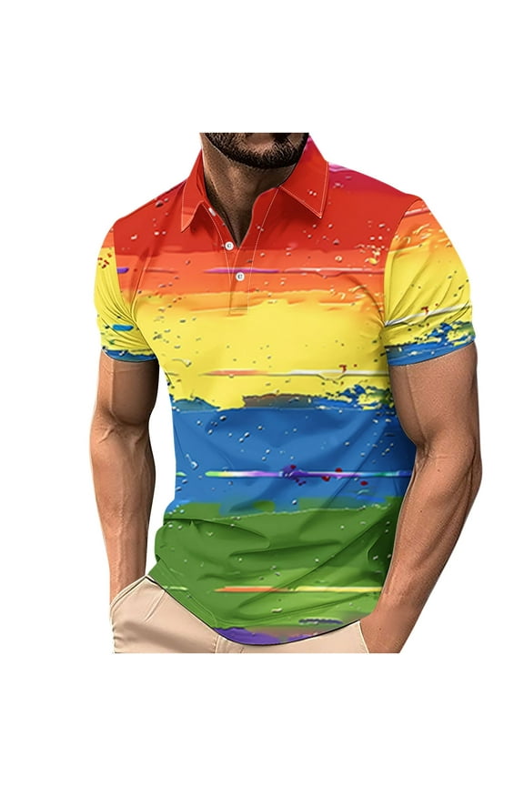 Men's Gradient Shirts Short Sleeve Casual Moisture Wicking Collared Shirt Lightweight Work Shirts With 3 Buttons E-Multicolor