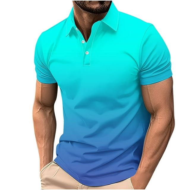 Wyobmus Men's Gradient Shirts Short Sleeve Casual Moisture Wicking Collared Shirt Lightweight Work Shirts With 3 Buttons N-Multicolor