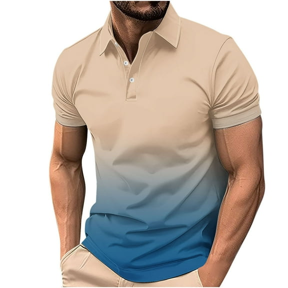 Wyobmus Men's Gradient Shirts Short Sleeve Casual Moisture Wicking Collared Shirt Lightweight Work Shirts With 3 Buttons O-Multicolor