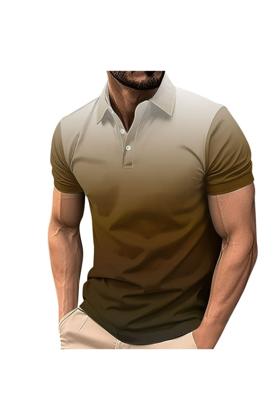 Men's Gradient Shirts Short Sleeve Casual Moisture Wicking Collared Shirt Lightweight Work Shirts With 3 Buttons W-Multicolor