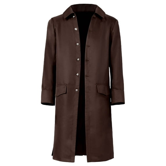 Wyobmus Men's Halloween Trench Coat Medieval Vintage Perfomance Long Uniform Steampunk Single-Breasted Long Sleeve Jacket Brown