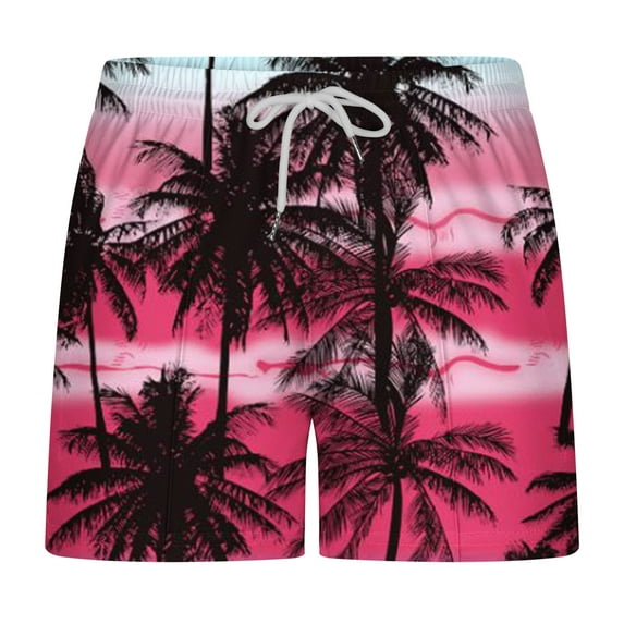 Wyobmus Men's Hawaiian Beach Shorts Casual Lightweight Drawstring Quick Dry Holiday Tropical Shorts With Pockets J-Pink