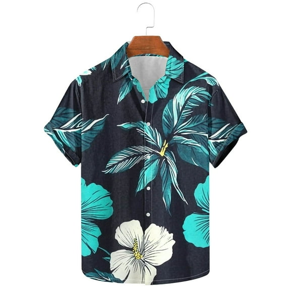 Wyobmus Men's Hawaiian Shirt Short Sleeve Tropical Vacation Button Down Beach Floral Palm Lapel Shirts E-Multicolor