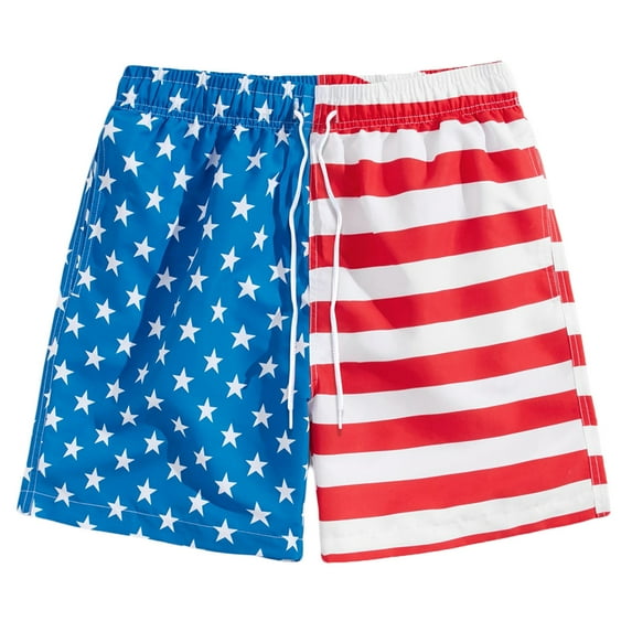 Wyobmus Men's Hawaiian Swim Trunks Quick Dry Surf Boardshorts U.S.A Flag Summer Bathing Suit With Mesh Lining Beach Shorts Blue