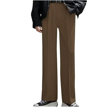 Wyobmus Men's High Waisted Dress Pants Versatile Pleated Straight Leg Business Affair Button Trousers Brown