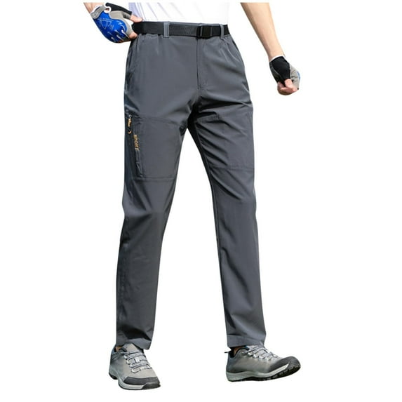 Wyobmus Men's Hiking Pants Plus Size Cargo Pants Quick Dry Waterproof Fishing Climbing Outdoor Elastic Waist Zip Off Work Pant with Belt B-Dark Gray