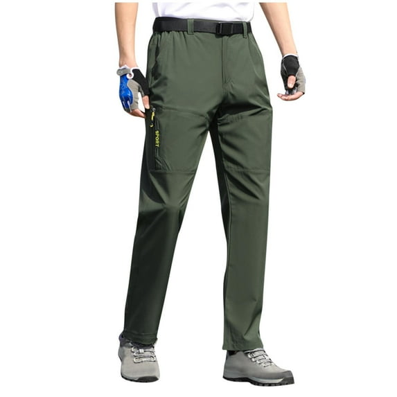 Wyobmus Men's Hiking Pants Plus Size Cargo Pants Quick Dry Waterproof Fishing Climbing Outdoor Elastic Waist Zip Off Work Pant with Belt B-Olive Green