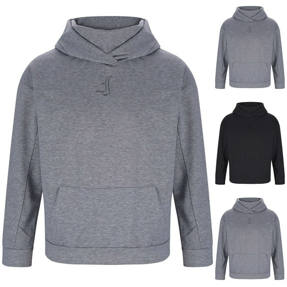 Wyobmus Men's Hooded Sweatshirts Solid Color Long Sleeved Hooded Pocket High Neck Sweatshirt Gray