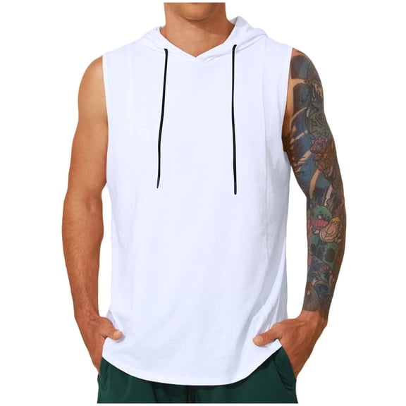 Wyobmus Men's Hooded Tank Top Sleeveless Quick Dry Hoodies Lightweight Casual Gym Workout Muscle Tee Shirt S-2X B-White