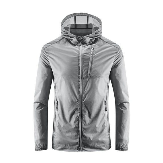 Wyobmus Men's Hooded Upf 50+ Sun Protection T Shirts Lightweight Long Sleeve Zip Up Fishing Shirts Outdoor Hiking Running Swimming Hoodies M-4X A-Gray