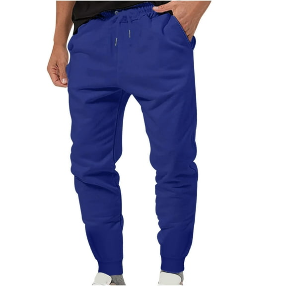 Wyobmus Men's Joggers Pants Slim Athletic Sweatpants Tapered Multi Pockets Workout Pant A-Blue