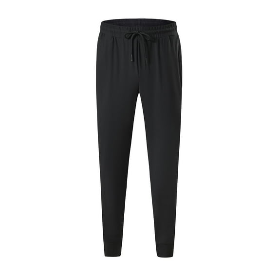 Wyobmus Men's Joggers Pants With Zipper Pocket In Back Waist Stretch Tapered Sweatpants Loose Drawstring Athletic Pants E-Black