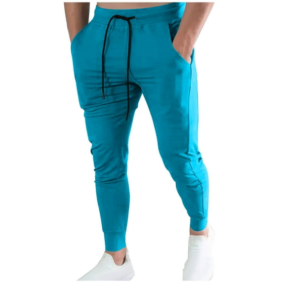 Wyobmus Men's Joggers Sweatpants Slim Jogger Pants Tapered Gym Running Multi Pockets Workout Pant A-Sky Blue
