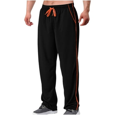 Wyobmus Men's Lightweight Sweatpants Loose Fit Open Bottom Mesh Athletic Pants With Zipper Pockets Orange