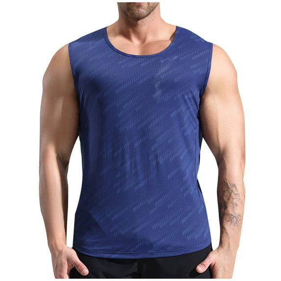 Wyobmus Men's Lightweight Tank Top Fitted Moisture Wicking Muscle Shirt Summer Sleeveless T Shirts Gym Workout Tanks B-Blue