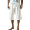 thumbnail image 1 of Wyobmus Men's Linen Capri Pants Casual Lightweight 3/4 Baggy Harem Pants Loose Fit Elastic Waist Wide Leg Beach Yoga Pants White, 1 of 6