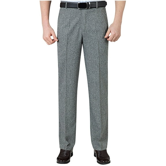 Wyobmus Men's Linen Dress Pants Spring And Summer Straight Leg High Waist Regular Fit Trousers for Work Business B-Dark Gray