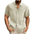 thumbnail image 1 of Wyobmus Men's Linen Shirts Short Sleeve Button Down Shirt Wrinkle Free Casual Beach Summer Vacation Holiday Cotton Tops S-5X C-Beige, 1 of 4