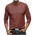 thumbnail image 1 of Wyobmus Men's Long Sleeve Cotton Lined Shirts Casual Fashion Tunic Pullover Lightweight Solid Color Round Collar Undershirt Red, 1 of 7