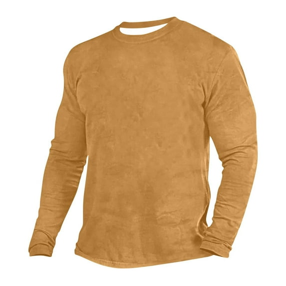 Wyobmus Men's Long Sleeve Crew Shirt Slim Fit T-Shirt Thermal Base Layer Casual Long Sleeve Round Neck Tees Undershirts Khaki