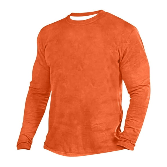 Wyobmus Men's Long Sleeve Crew Shirt Slim Fit T-Shirt Thermal Base Layer Casual Long Sleeve Round Neck Tees Undershirts Orange