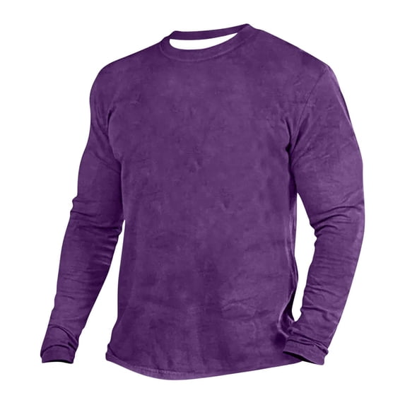 Wyobmus Men's Long Sleeve Crew Shirt Slim Fit T-Shirt Thermal Base Layer Casual Long Sleeve Round Neck Tees Undershirts Purple