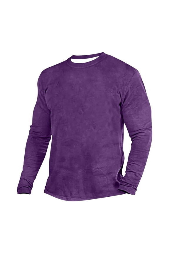 Men's Long Sleeve Crew Shirt Slim Fit T-Shirt Thermal Base Layer Casual Long Sleeve Round Neck Tees Undershirts Purple