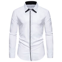 Wyobmus Men's Long Sleeve Dress Shirt Casual Color Block Button Down Shirts Business Regular Fit Turndown Collar Shirts White