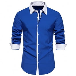 Armen Cotton Utility Banded Collar Long Shirt in Blue
