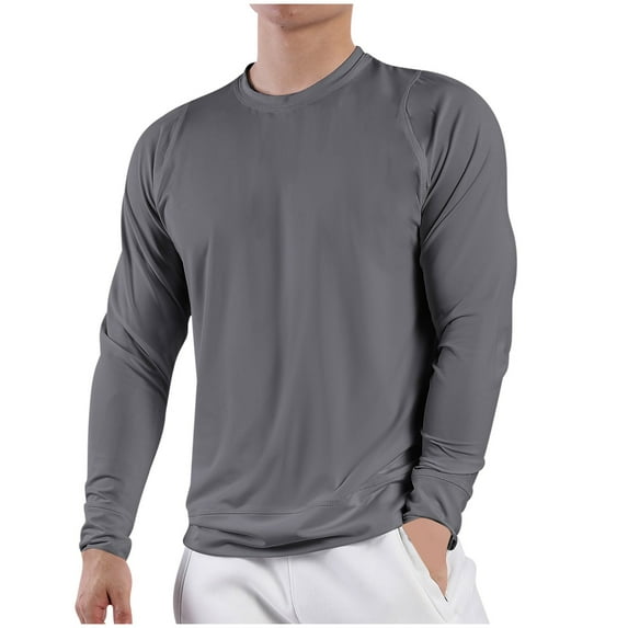 Wyobmus Men's Long Sleeve Dry Fit Active T-Shirt Casual Crewneck Gym Training Shirts Lightweight High Stretch Top Dark Gray