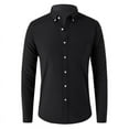 thumbnail image 1 of Wyobmus Men's Long Sleeve Shirt Casual Fashion Fall Stand Collar Button Down Solid Color Shirt Black, 1 of 3