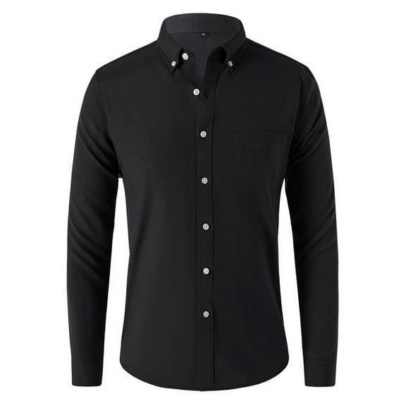 Wyobmus Men's Long Sleeve Shirt Casual Fashion Fall Stand Collar Button Down Solid Color Shirt Black