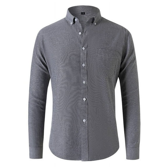 Wyobmus Men's Long Sleeve Shirt Casual Fashion Fall Stand Collar Button Down Solid Color Shirt Gray