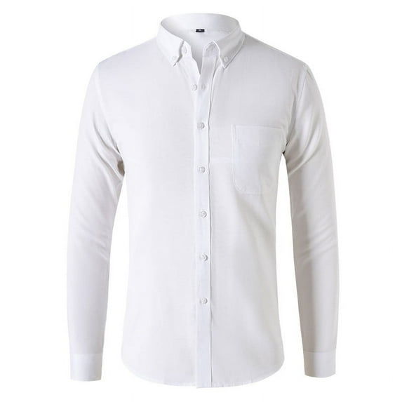 Wyobmus Men's Long Sleeve Shirt Casual Fashion Fall Stand Collar Button Down Solid Color Shirt White