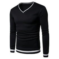 Wyobmus Men's Long Sleeve Sweater Knitted Jumper Sweater Lightweight Solid Color V-Neck Cotton Pullover S-3XL Black