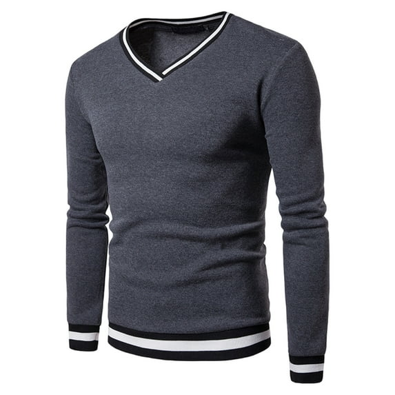 Wyobmus Men's Long Sleeve Sweater Knitted Jumper Sweater Lightweight Solid Color V-Neck Cotton Pullover S-3XL Dark Gray