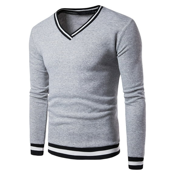 Wyobmus Men's Long Sleeve Sweater Knitted Jumper Sweater Lightweight Solid Color V-Neck Cotton Pullover S-3XL Gray