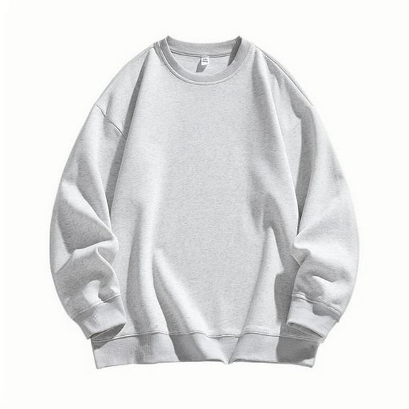 Wyobmus Men's Long Sleeve Sweatshirts Plus Size Solid Color Pullover Round Neck Inner Lap Base Shirt Blouse Gray