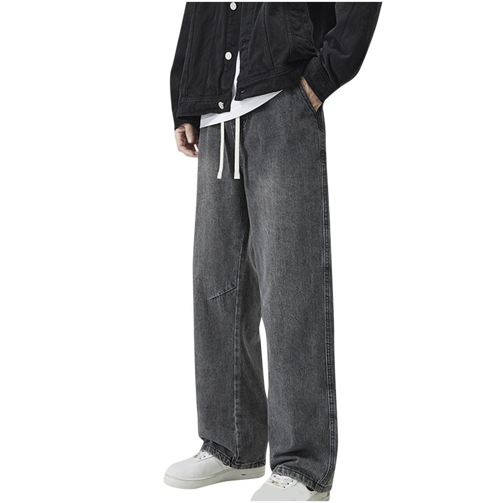 Wyobmus Men's Loose Fit Jeans Vintage Straight Wide Leg Denim Pants ...
