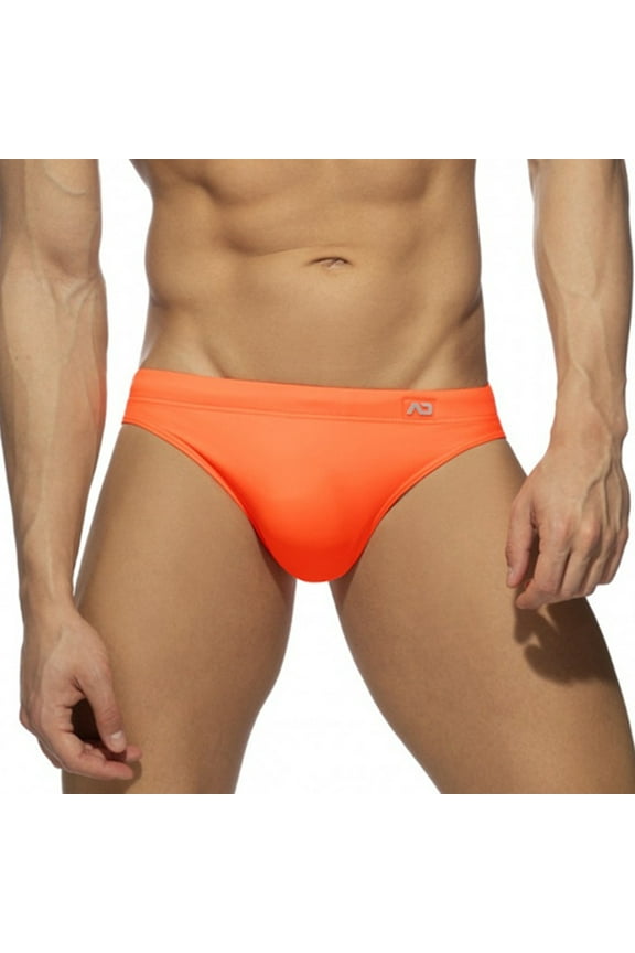 Men's Low Rise Swimsuits Bikini Swimming Briefs Swimwear With Adjustable Drawstring Solid Color Fitness Beach Shorts B-Orange