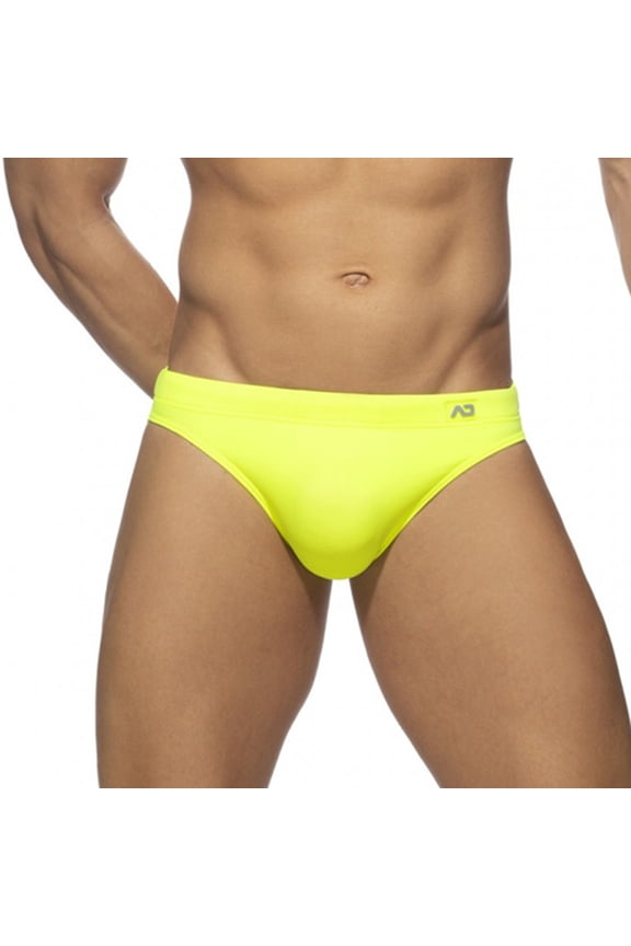 Men's Low Rise Swimsuits Bikini Swimming Briefs Swimwear With Adjustable Drawstring Solid Color Fitness Beach Shorts B-Yellow