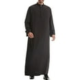 thumbnail image 1 of Wyobmus Men's Muslim Robe Middle Stand Collar Robe Long Style Long Sleeve Pullover Long Shirt Fashion Casual Robe Black, 1 of 9