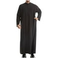 thumbnail image 1 of Wyobmus Men's Muslim Robe Solid Color Middle Round Collar Robe Long Style Long Sleeve Pullover Long Shirt Fashion Casual Robe Black, 1 of 8