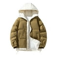 thumbnail image 1 of Wyobmus Men's Outerwear Coats Cotton Padded Clothing Thicken Padded Warm Bubble Hooded Coat Fake Two Piece Cold Weather Thermal Outerwear Fashion Quilted Coats Olive Green, 1 of 4