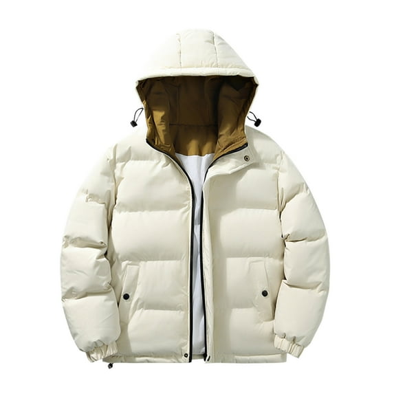 Wyobmus Men's Outerwear Quilted Jacket Thicken Padded Warm Bubble Coat Fake Two Piece Winter Thermal Outerwear Fashion Cotton Padded Clothing Beige