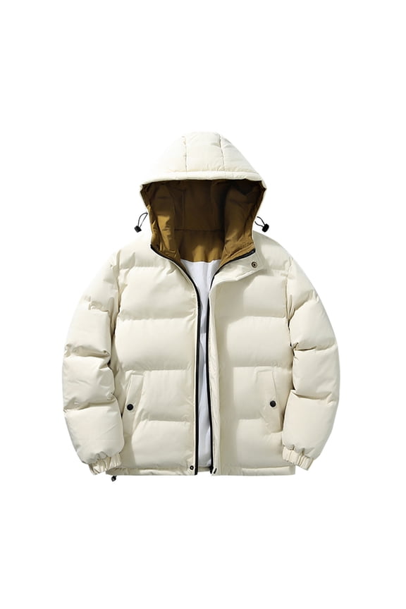 Men's Outerwear Quilted Jacket Thicken Padded Warm Bubble Coat Fake Two Piece Winter Thermal Outerwear Fashion Cotton Padded Clothing Beige